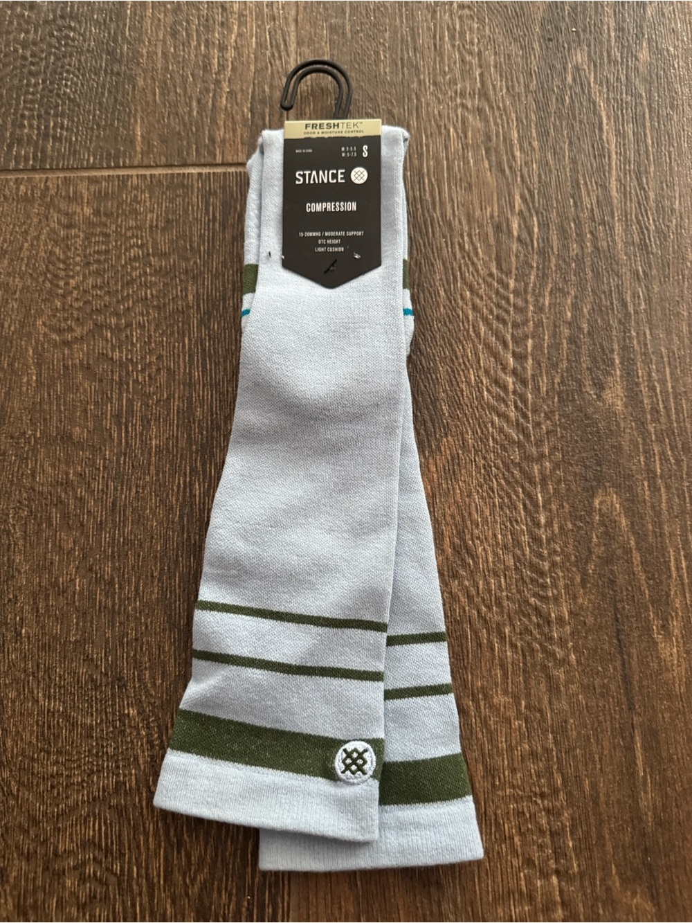 Stance Men’s Compression Athletic Socks - Light Gray with Olive Stripes
